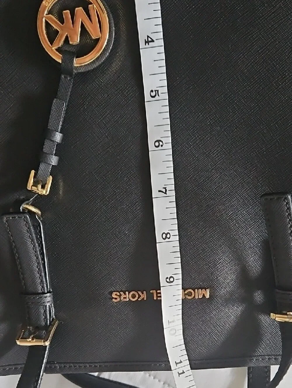 Michael Kors Black Leather Tote with Gold MK Charm